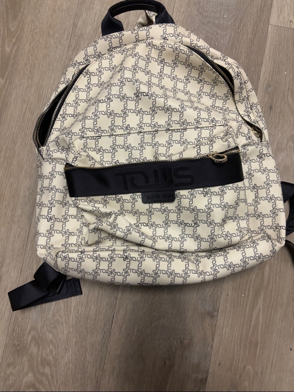 Cream Monogram Backpack with Black Accents